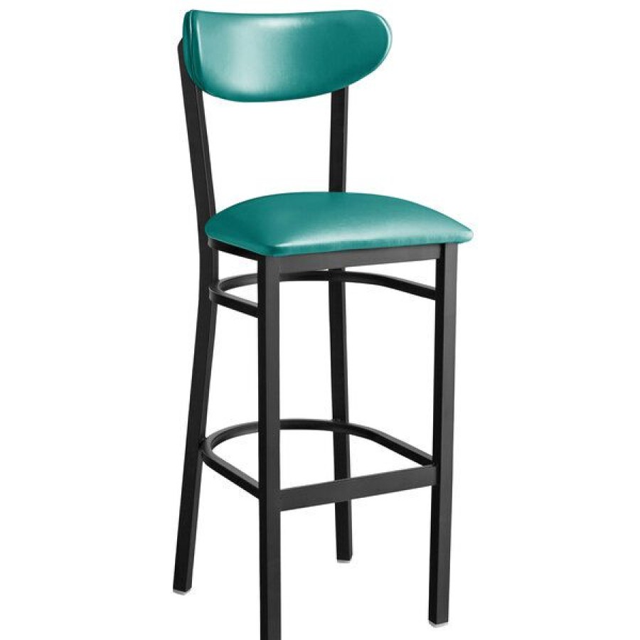 Restaurant Bar Stools * | Best Sale Lt&S Boomerang Series Lancaster Table & Seating Boomerang Bar Height Black Coat Chair With Green Vinyl Seat And Back