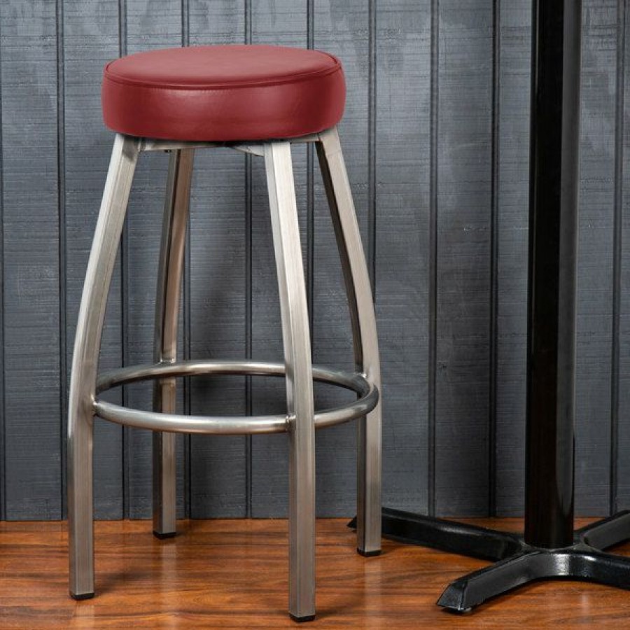 Restaurant Bar Stools * | Budget Lancaster Table & Seating Clear Coat Backless Barstool With Crimson Swivel Upholstered Seat