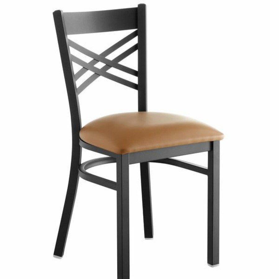 Restaurant Chairs * | Flash Sale Lancaster Table & Seating Cross Back Black Chair With Light Brown Vinyl Seat