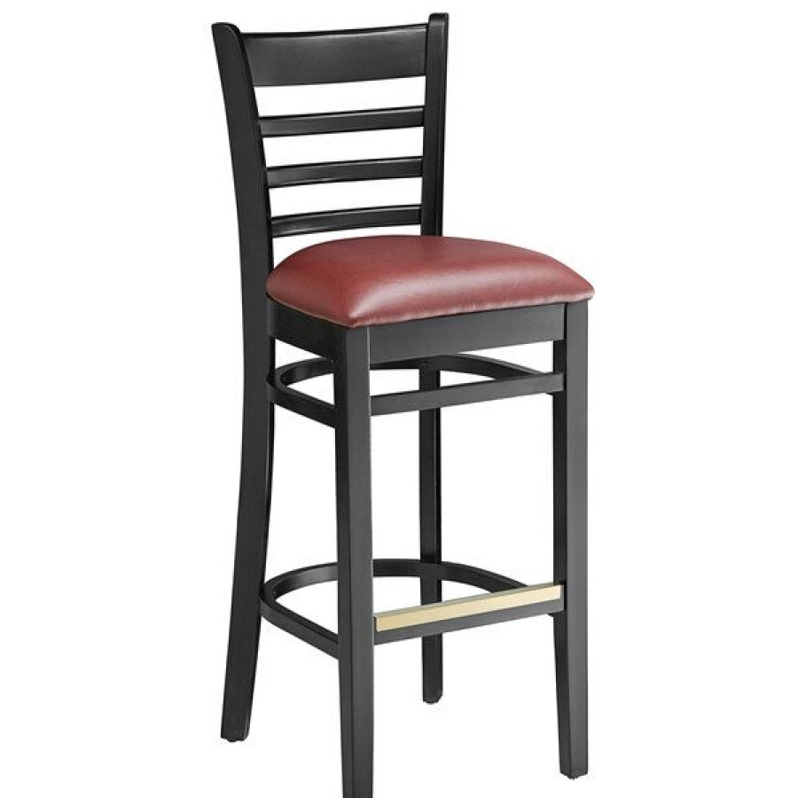 Restaurant Bar Stools * | Best Reviews Of Lancaster Table & Seating Black Ladder Back Bar Height Chair With Burgundy Padded Seat