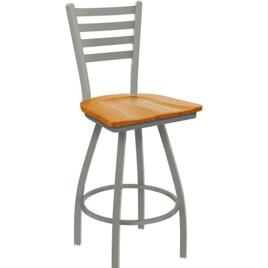 Restaurant Bar Stools * | Brand New Holland Bar Stool Xl 410 Jackie 30 Ladderback Swivel Bar Stool With Anodized Nickel Finish And Medium Oak Seat