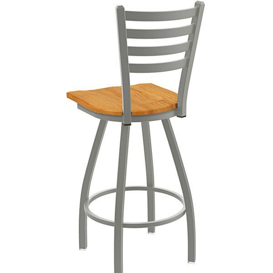 Restaurant Bar Stools * | Brand New Holland Bar Stool Xl 410 Jackie 30 Ladderback Swivel Bar Stool With Anodized Nickel Finish And Medium Oak Seat