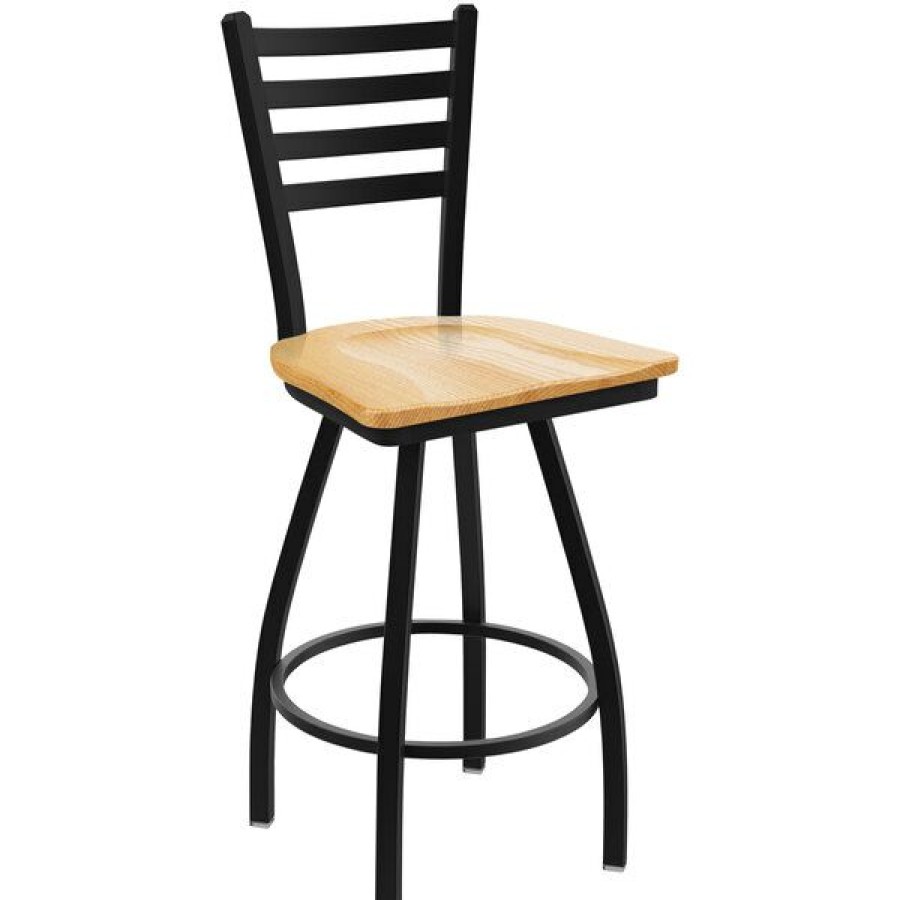 Restaurant Bar Stools * | Brand New Holland Bar Stool Xl 410 Jackie 30 Ladderback Swivel Bar Stool With Black Wrinkle Finish And Natural Oak Seat