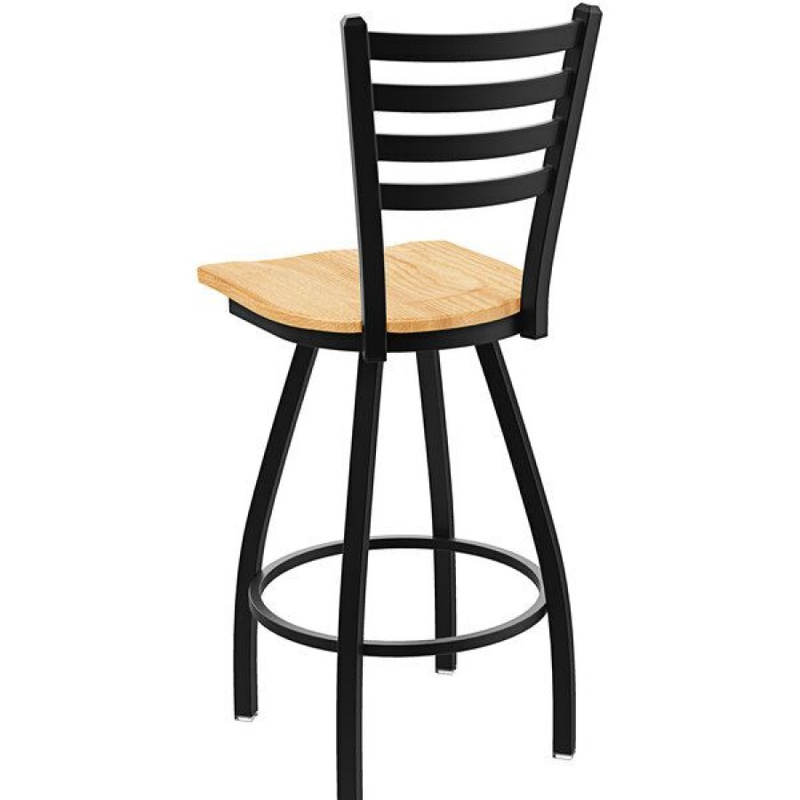 Restaurant Bar Stools * | Brand New Holland Bar Stool Xl 410 Jackie 30 Ladderback Swivel Bar Stool With Black Wrinkle Finish And Natural Oak Seat