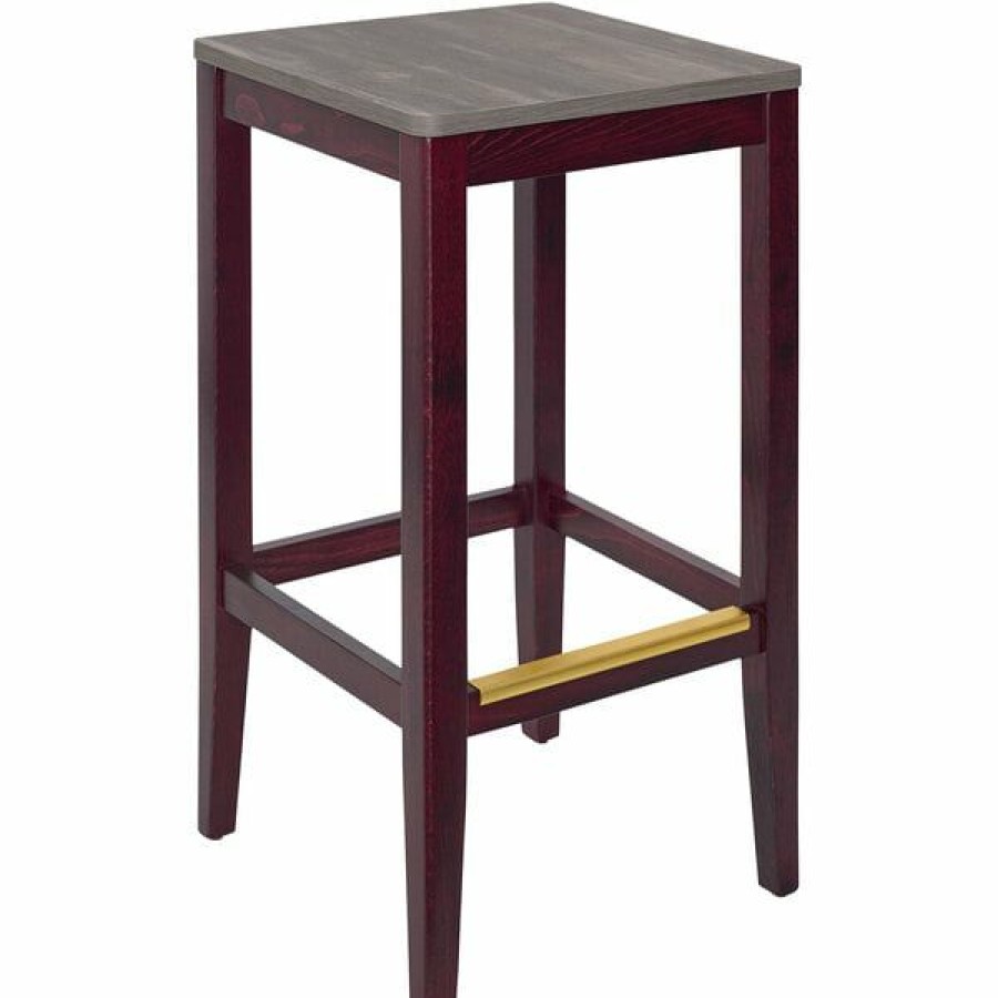 Restaurant Bar Stools * | Deals Bfm Seating Stockton Dark Mahogany Beechwood Square Backless Barstool With Relic Chestnut Seat