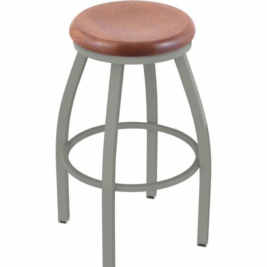 Restaurant Bar Stools * | New Holland Bar Stool Xl 802 Misha 30 Ladderback Swivel Bar Stool With Anodized Nickel Finish And Medium Oak Seat