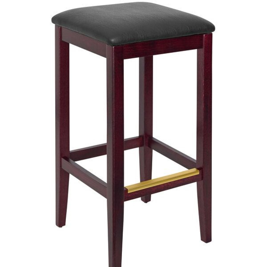 Restaurant Bar Stools * | Top 10 Bfm Seating Stockton Dark Mahogany Beechwood Square Backless Barstool With 2 Black Vinyl Seat