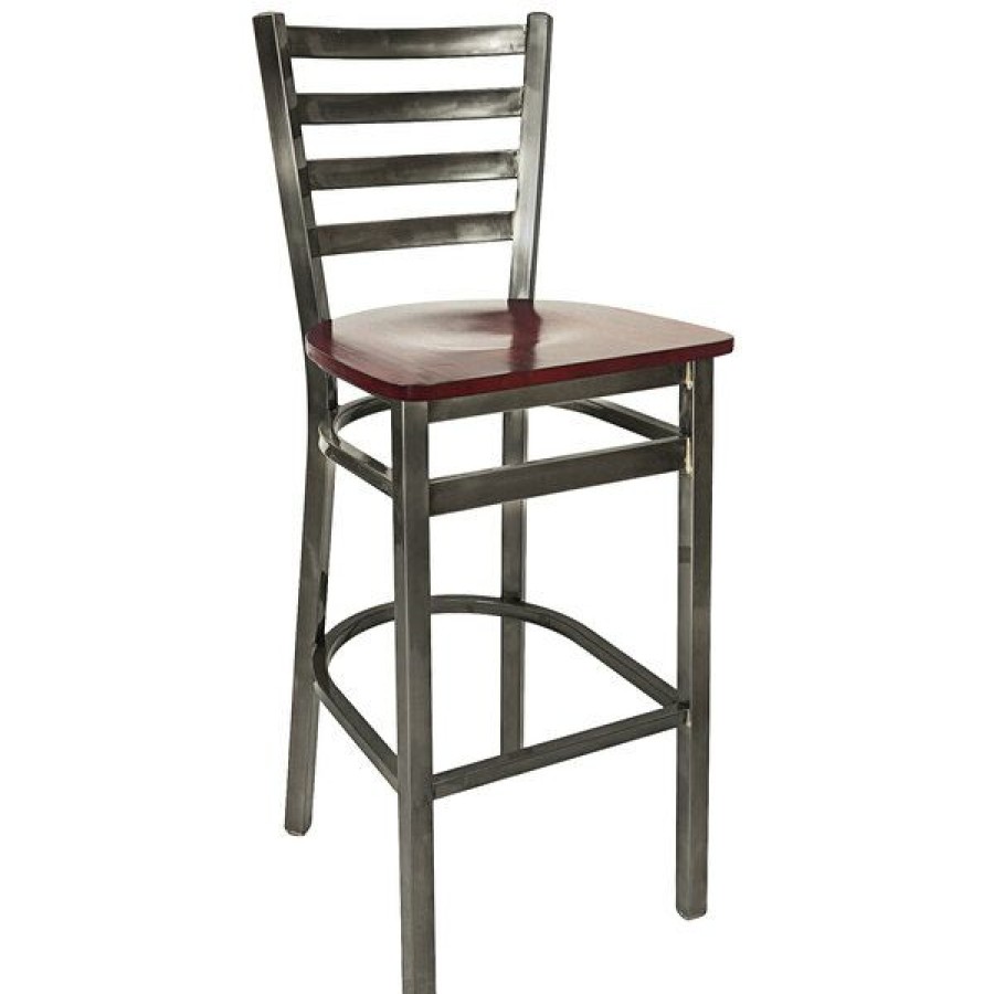 Restaurant Bar Stools * | Wholesale Bfm Seating 2160Bmhw-Cl Lima Steel Bar Height Chair With Mahogany Wooden Seat And Clear Coat Frame