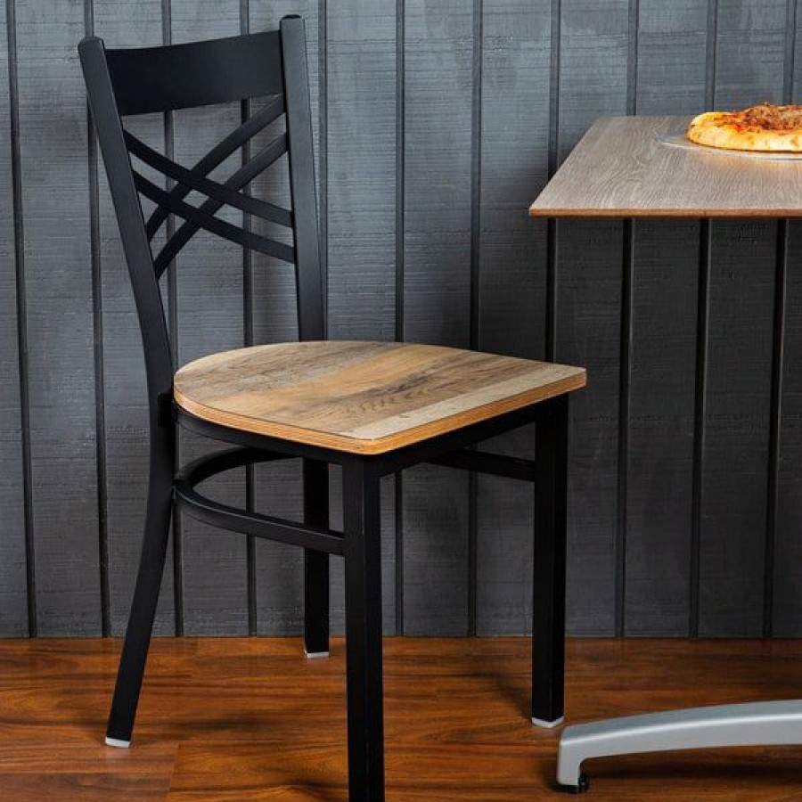 Restaurant Chairs * | Outlet Lancaster Table & Seating Black Cross Back Chair With Driftwood Seat