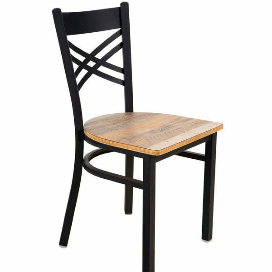 Restaurant Chairs * | Outlet Lancaster Table & Seating Black Cross Back Chair With Driftwood Seat