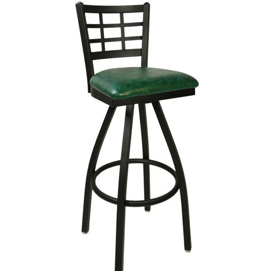 Restaurant Bar Stools * | Best Sale Bfm Seating 2163Sgnv-Sb Marietta Sand Black Steel Bar Height Chair With 2 Green Vinyl Swivel Seat