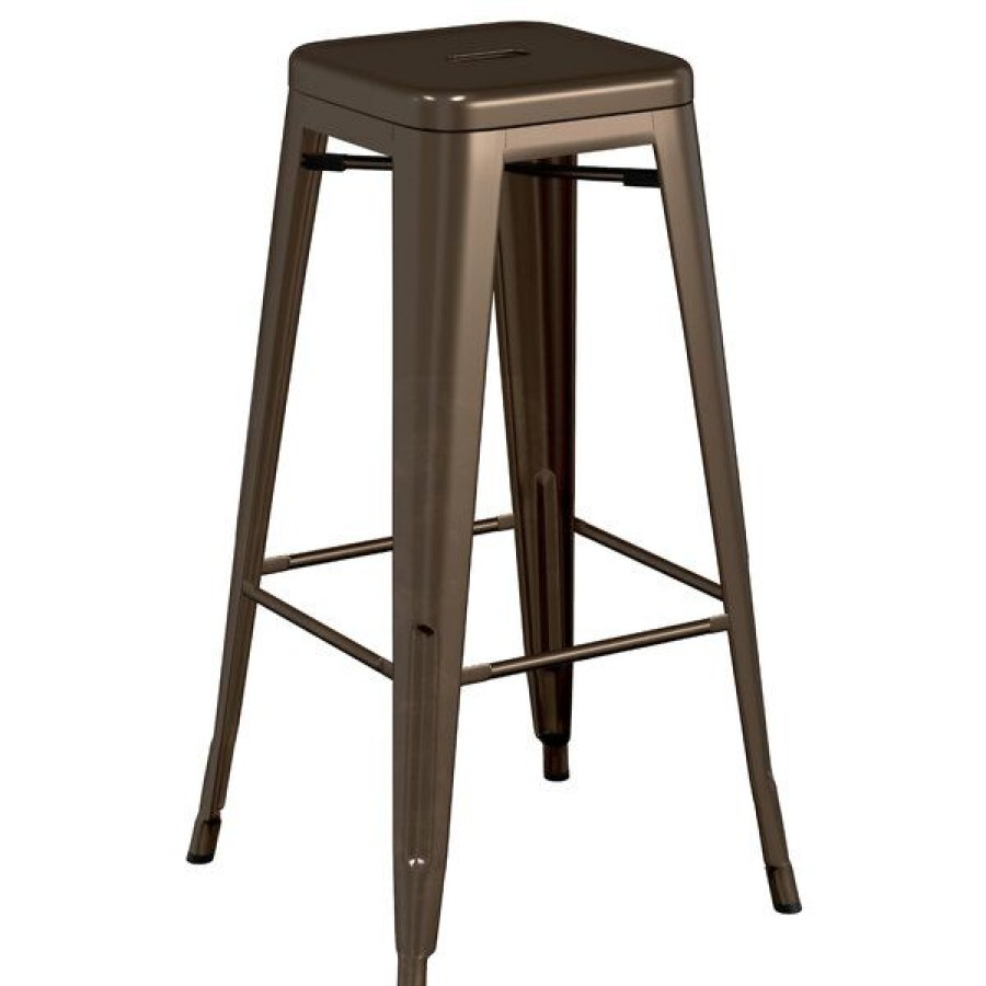 Outdoor Restaurant Bar Stools * | Hot Sale Lt&S Alloy Series Lancaster Table & Seating Alloy Series Copper Stackable Metal Indoor / Outdoor Industrial Barstool With Drain Hole Seat