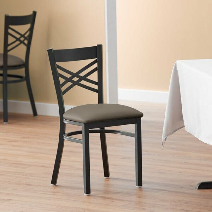 Restaurant Chairs * | Deals Lancaster Table & Seating Black Cross Back Chair With Taupe Padded Seat