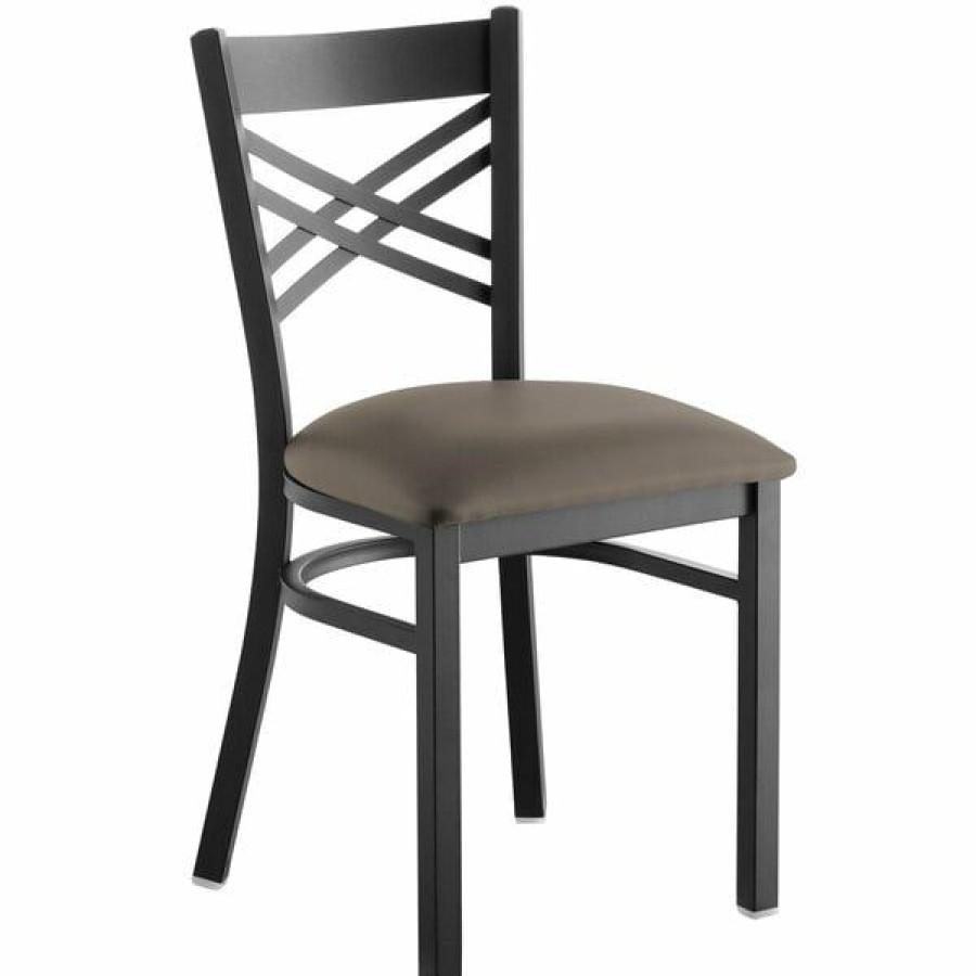 Restaurant Chairs * | Deals Lancaster Table & Seating Black Cross Back Chair With Taupe Padded Seat