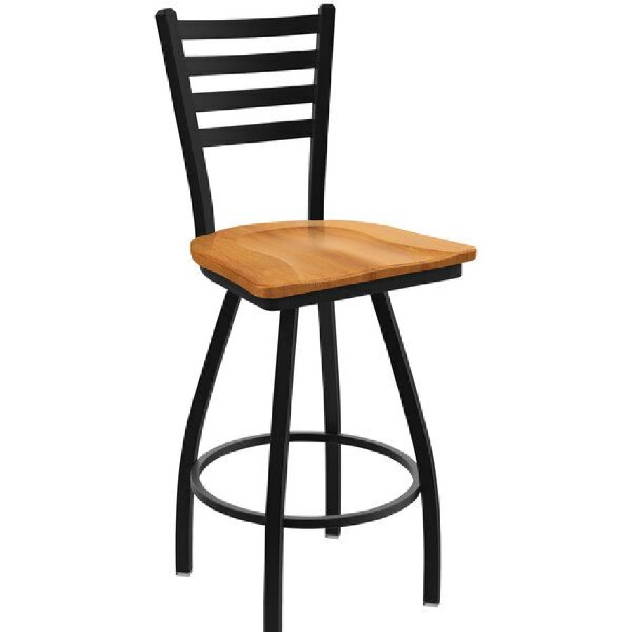 Restaurant Bar Stools * | Hot Sale Holland Bar Stool Xl 410 Jackie 30 Ladderback Swivel Bar Stool With Black Wrinkle Finish And Medium Maple Seat