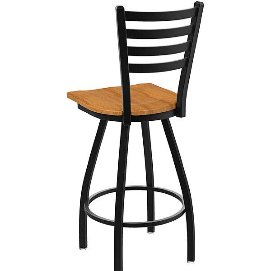 Restaurant Bar Stools * | Hot Sale Holland Bar Stool Xl 410 Jackie 30 Ladderback Swivel Bar Stool With Black Wrinkle Finish And Medium Maple Seat