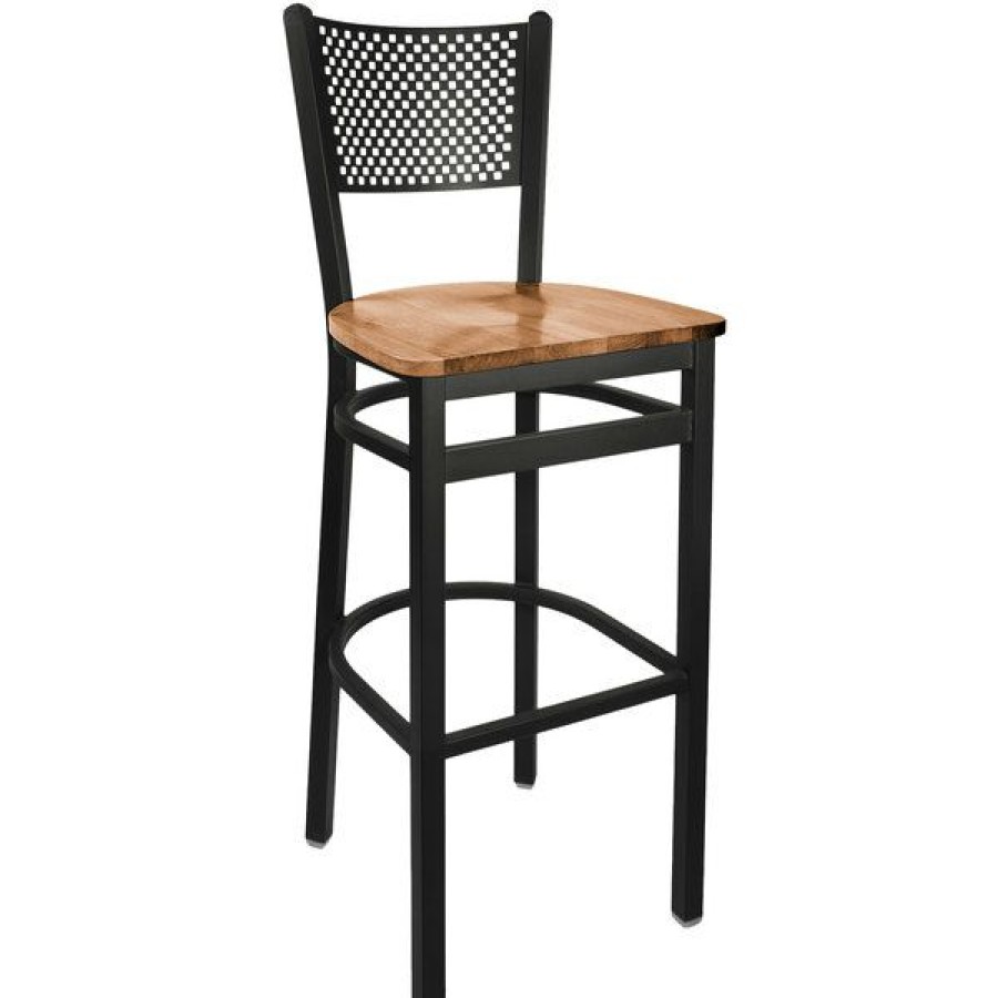 Restaurant Bar Stools * | Flash Sale Bfm Seating 2161Bash-Sb Polk Sand Black Steel Bar Height Chair With Autumn Ash Wooden Seat