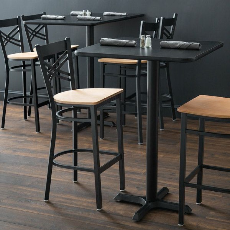 Restaurant Bar Stools * | Top 10 Lancaster Table & Seating Cross Back Black Bar Height Chair With Natural Seat