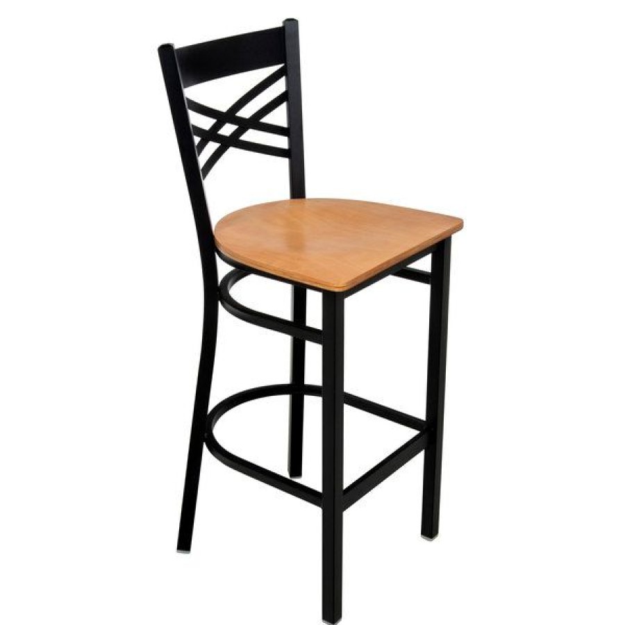 Restaurant Bar Stools * | Top 10 Lancaster Table & Seating Cross Back Black Bar Height Chair With Natural Seat