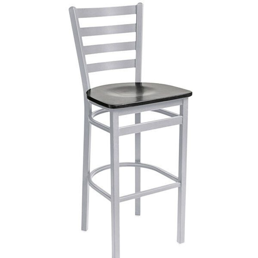 Restaurant Bar Stools * | Budget Bfm Seating 2160Bblw-Sm Lima Silver Mist Steel Bar Height Chair With Black Wooden Seat