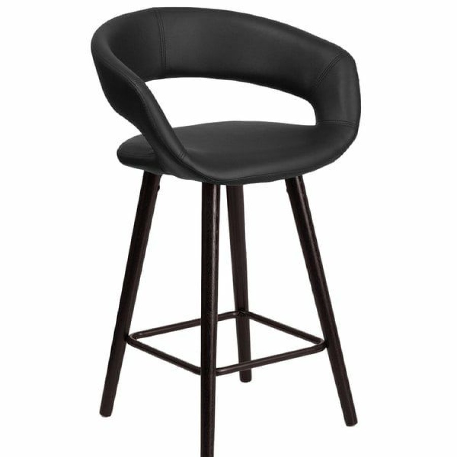 Restaurant Bar Stools * | Brand New Flash Furniture Ch-152561-Bk-Vy-Gg Brynn Series Cappuccino Wood Counter Height Stool With Black Vinyl Seat