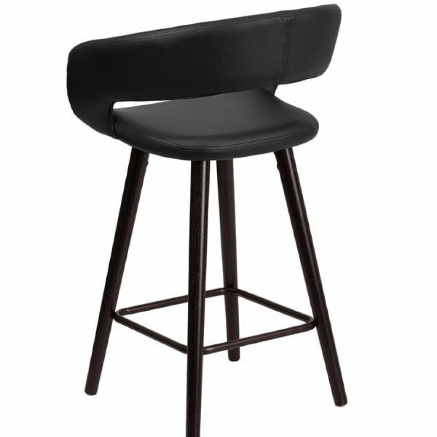 Restaurant Bar Stools * | Brand New Flash Furniture Ch-152561-Bk-Vy-Gg Brynn Series Cappuccino Wood Counter Height Stool With Black Vinyl Seat