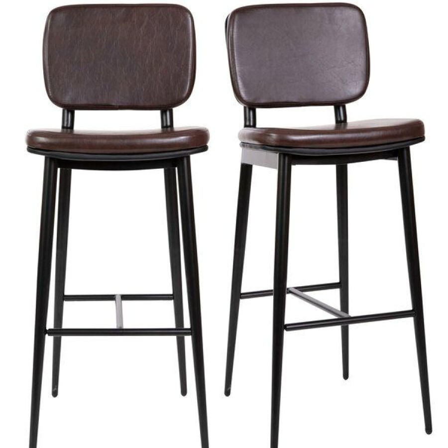 Restaurant Bar Stools * | Promo Flash Furniture Kenzie Brown Leathersoft Mid-Back Barstool 2/Pack