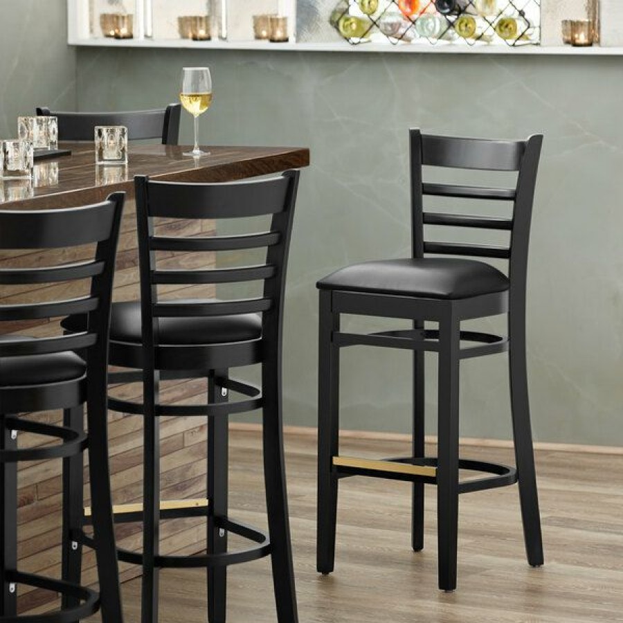 Restaurant Bar Stools * | Promo Lancaster Table & Seating Black Ladder Back Bar Height Chair With Black Padded Seat