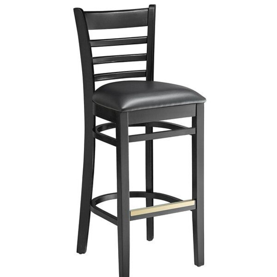 Restaurant Bar Stools * | Promo Lancaster Table & Seating Black Ladder Back Bar Height Chair With Black Padded Seat