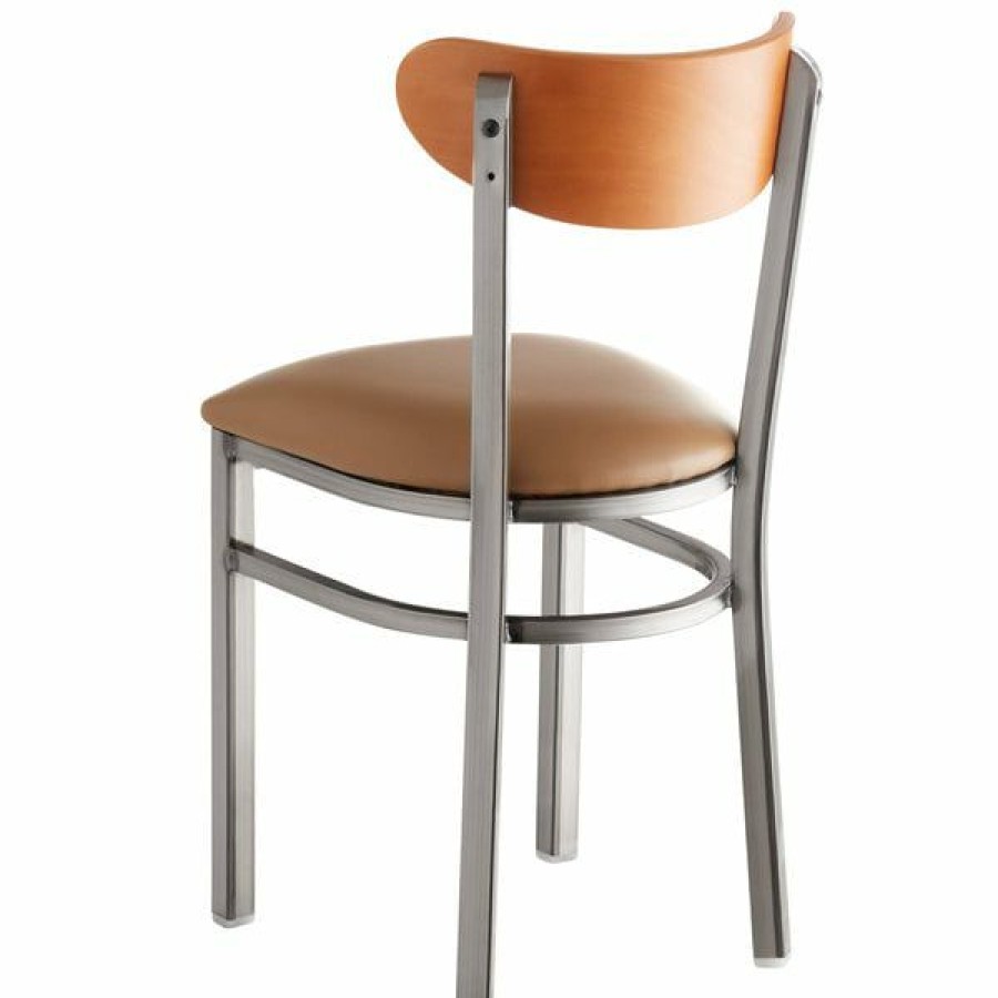 Restaurant Chairs * | New Lt&S Boomerang Series Lancaster Table & Seating Boomerang Clear Coat Chair With Light Brown Vinyl Seat And Cherry Back