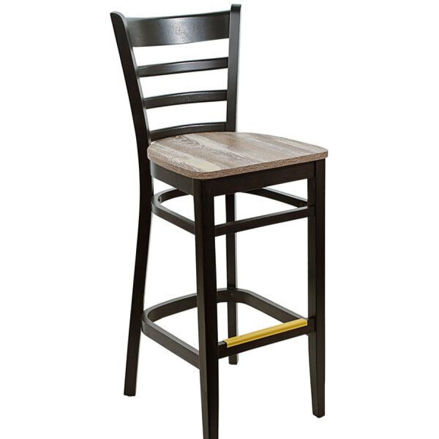 Restaurant Bar Stools * | Coupon Bfm Seating Berkeley Black Beechwood Ladder Back Barstool With Relic Farmhouse Seat