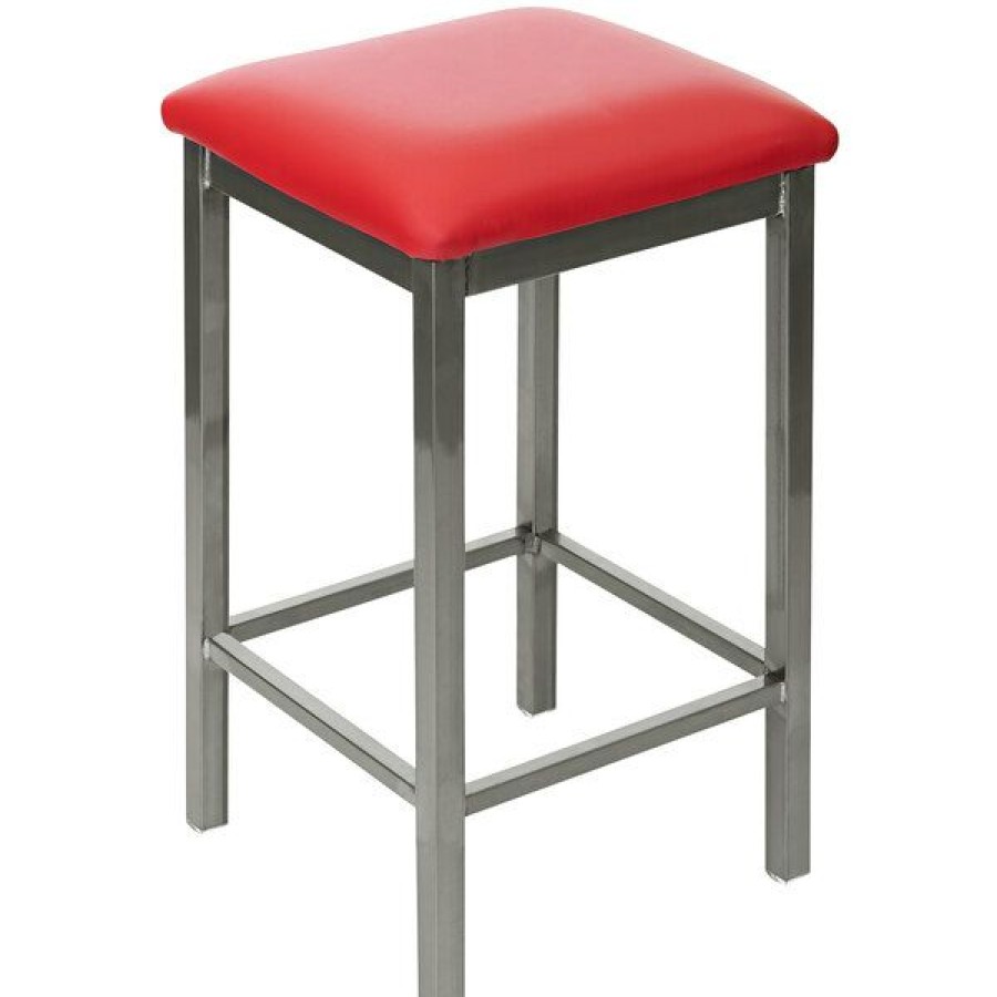 Restaurant Bar Stools * | Discount Bfm Seating 2510Hrdv-Cl Trent Clear Coated Steel Bar Height Bar Stool With 2 Red Vinyl Seat