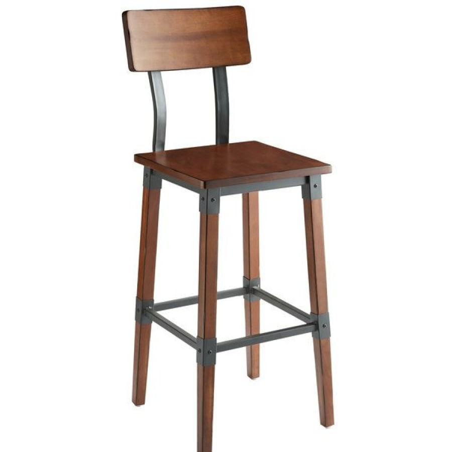 Restaurant Bar Stools * | Deals Lancaster Table & Seating Rustic Industrial Bar Height Chair With Antique Walnut Finish