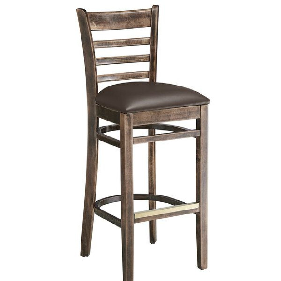 Restaurant Bar Stools * | Discount Lancaster Table & Seating Vintage Ladder Back Bar Height Chair With Dark Brown Padded Seat