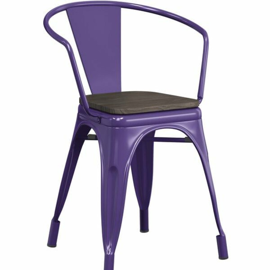 Restaurant Chairs * | Flash Sale Lt&S Alloy Series Lancaster Table & Seating Alloy Series Purple Metal Indoor Industrial Cafe Arm Chair With Black Wood Seat