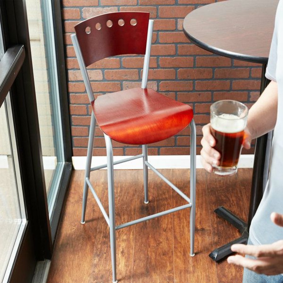 Restaurant Bar Stools * | Brand New Lancaster Table & Seating Mahogany Finish Bar Height Cafe Chair