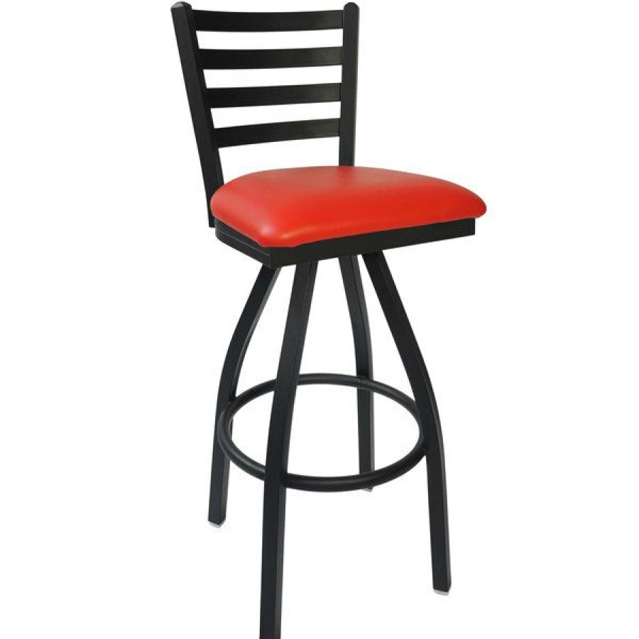 Restaurant Bar Stools * | Wholesale Bfm Seating 2160Srdv-Sb Lima Sand Black Steel Bar Height Chair With 2 Red Vinyl Swivel Seat