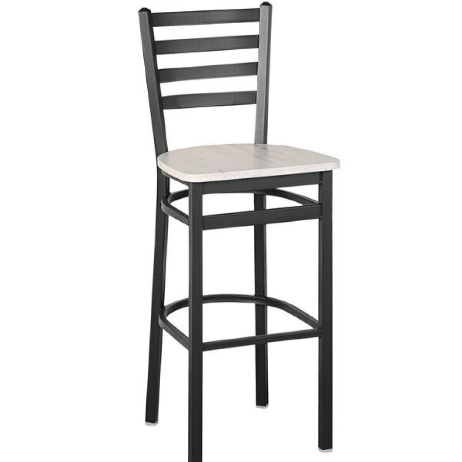 Restaurant Bar Stools * | Best Sale Bfm Seating Lima Sand Black Steel Ladder Back Barstool With Relic Antique Wash Seat