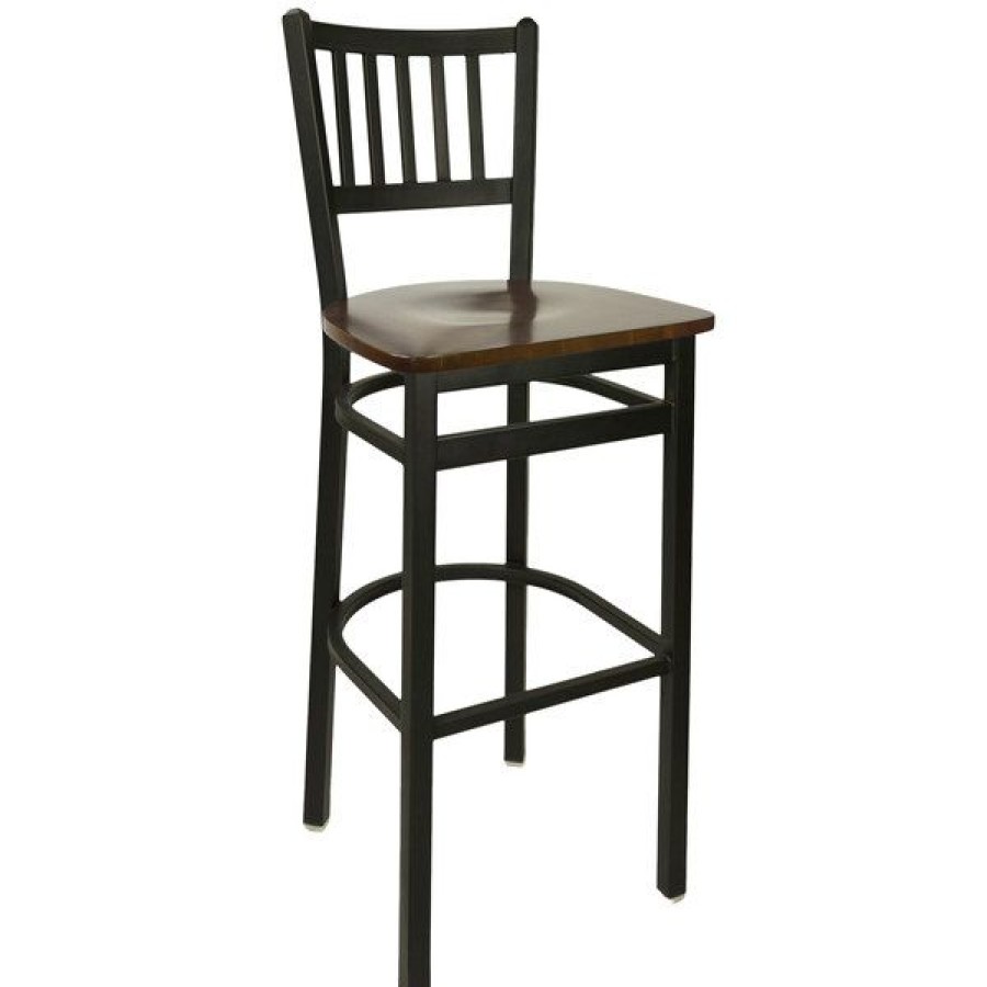 Restaurant Bar Stools * | Cheap Bfm Seating 2090Bwaw-Sb Troy Sand Black Metal Bar Height Chair With Walnut Seat