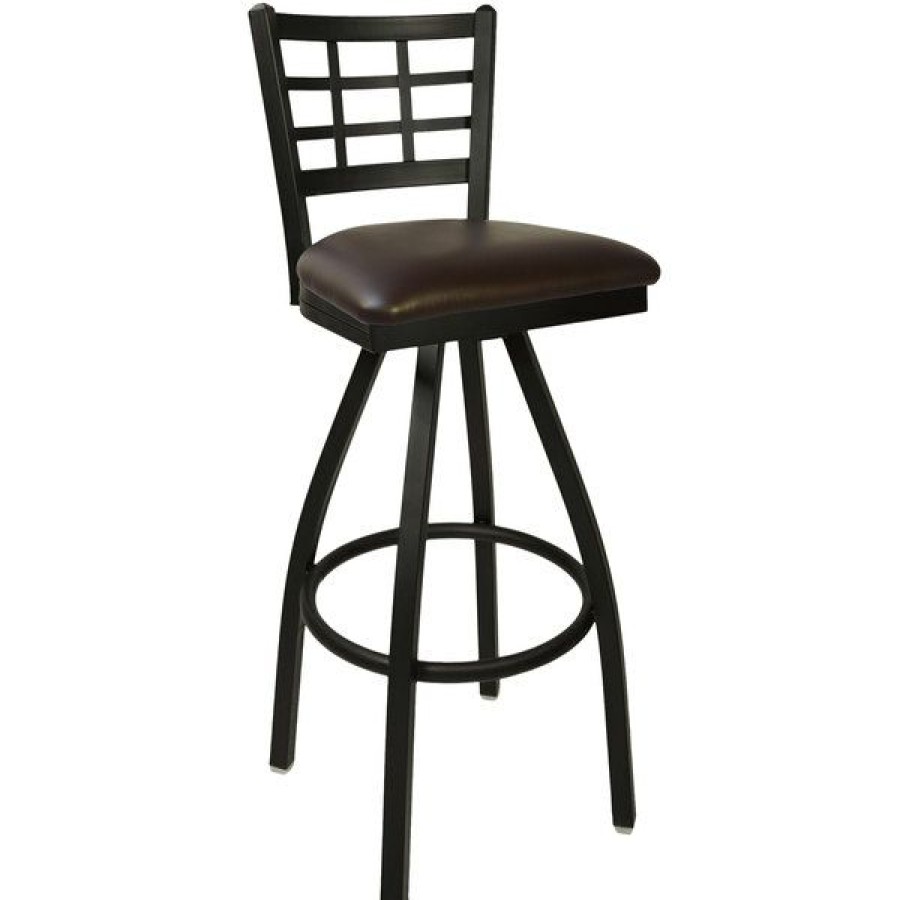 Restaurant Bar Stools * | Best Reviews Of Bfm Seating 2163Sdbv-Sb Marietta Sand Black Steel Bar Height Chair With 2 Dark Brown Vinyl Swivel Seat