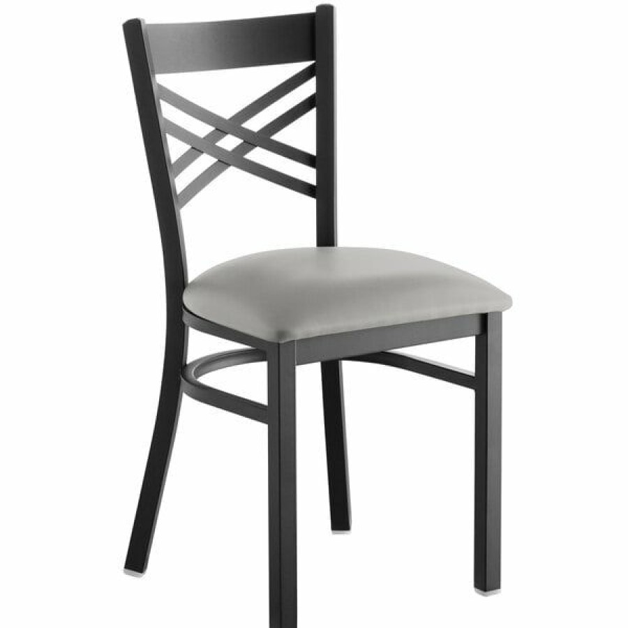 Restaurant Chairs * | Coupon Lancaster Table & Seating Black Cross Back Chair With Light Gray Padded Seat