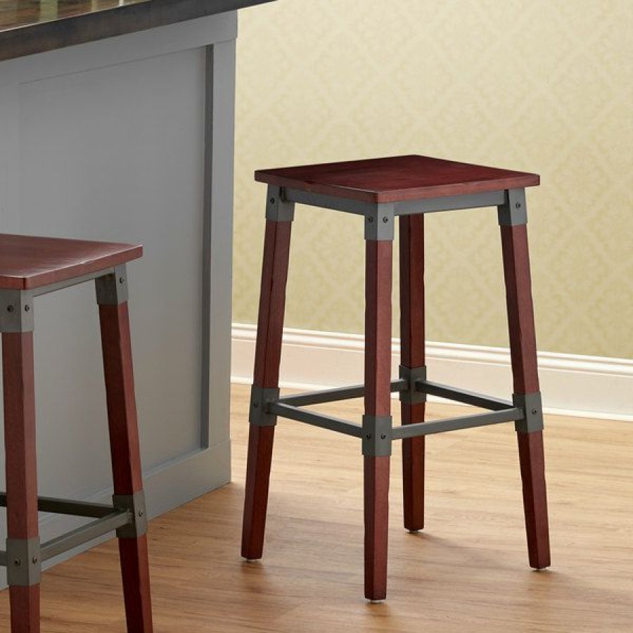 Restaurant Bar Stools * | Discount Lancaster Table & Seating Rustic Industrial Backless Bar Stool With Mahogany Finish