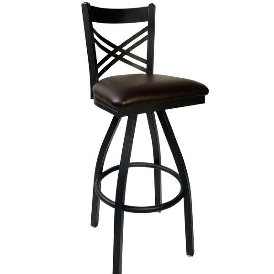 Restaurant Bar Stools * | Flash Sale Bfm Seating 2130Sdbv-Sb Akrin Metal Barstool With 2 Dark Brown Vinyl Swivel Seat