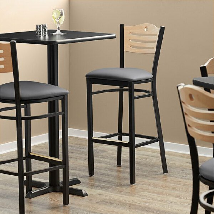 Restaurant Bar Stools * | Cheap Lancaster Table & Seating Natural Finish Bar Height Bistro Chair With 2 Dark Gray Padded Seat