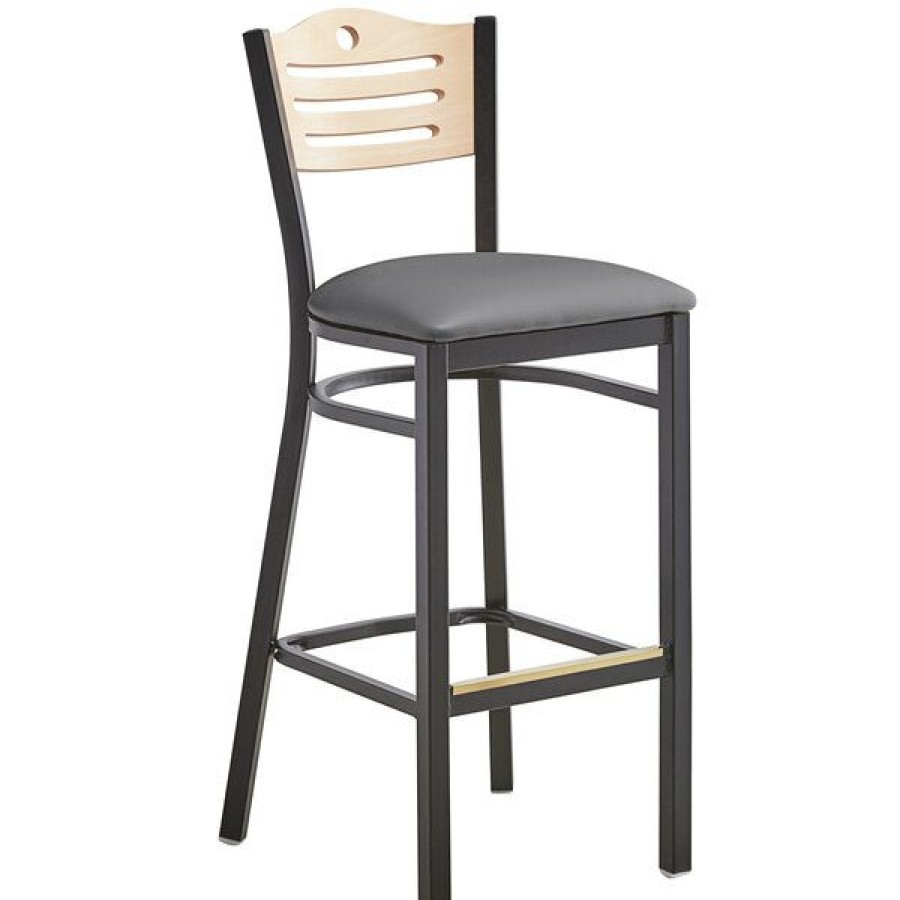 Restaurant Bar Stools * | Cheap Lancaster Table & Seating Natural Finish Bar Height Bistro Chair With 2 Dark Gray Padded Seat