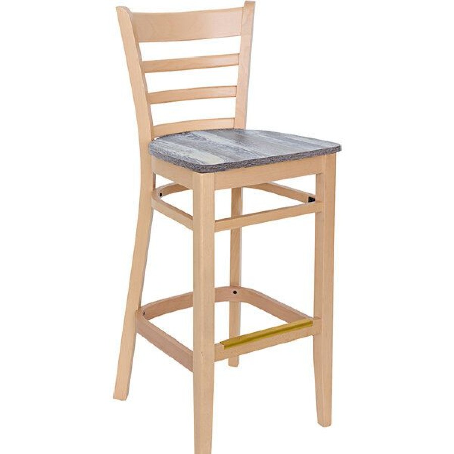 Restaurant Bar Stools * | Cheap Bfm Seating Berkeley Natural Beechwood Ladder Back Barstool With Relic Farmhouse Seat