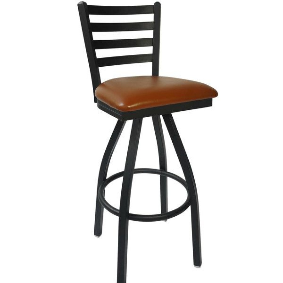 Restaurant Bar Stools * | Wholesale Bfm Seating 2160Slbv-Sb Lima Sand Black Steel Bar Height Chair With 2 Light Brown Vinyl Swivel Seat