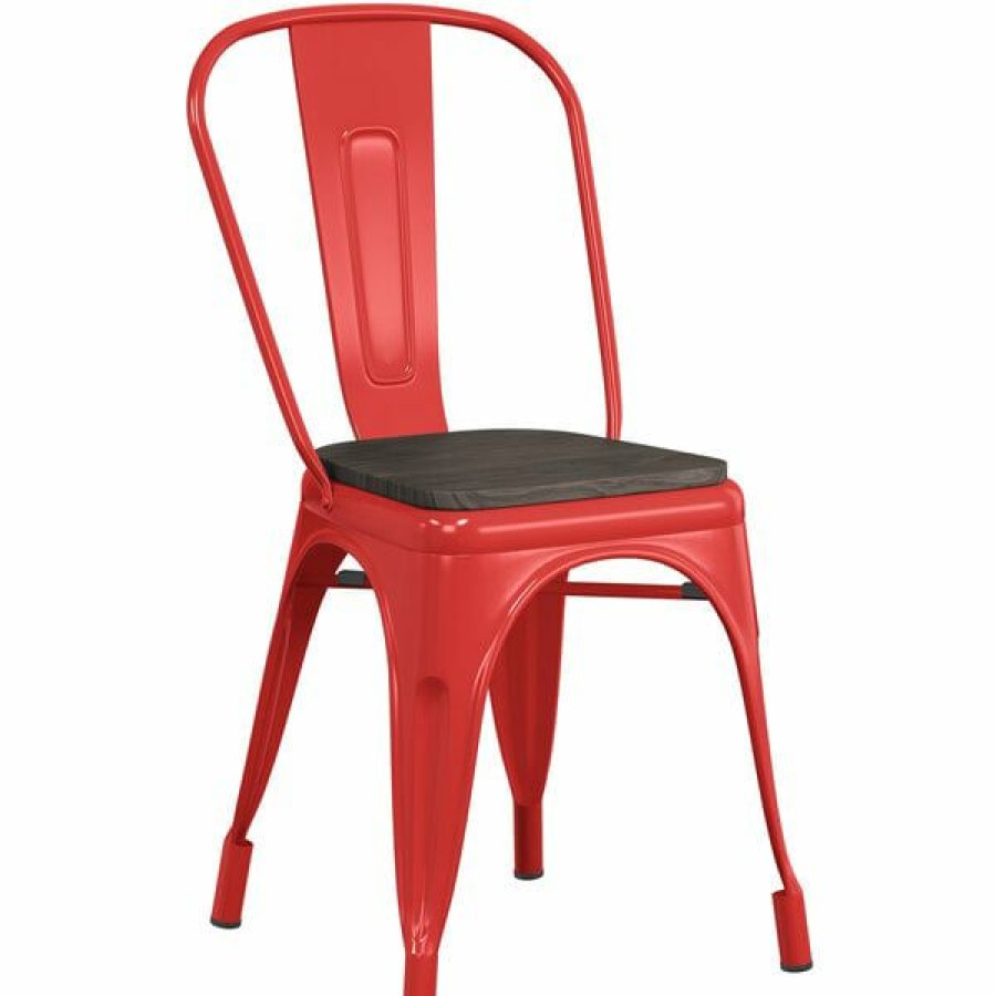 Restaurant Chairs * | Best Deal Lt&S Alloy Series Lancaster Table & Seating Alloy Series Red Metal Indoor Industrial Cafe Chair With Vertical Slat Back And Black Wood Seat