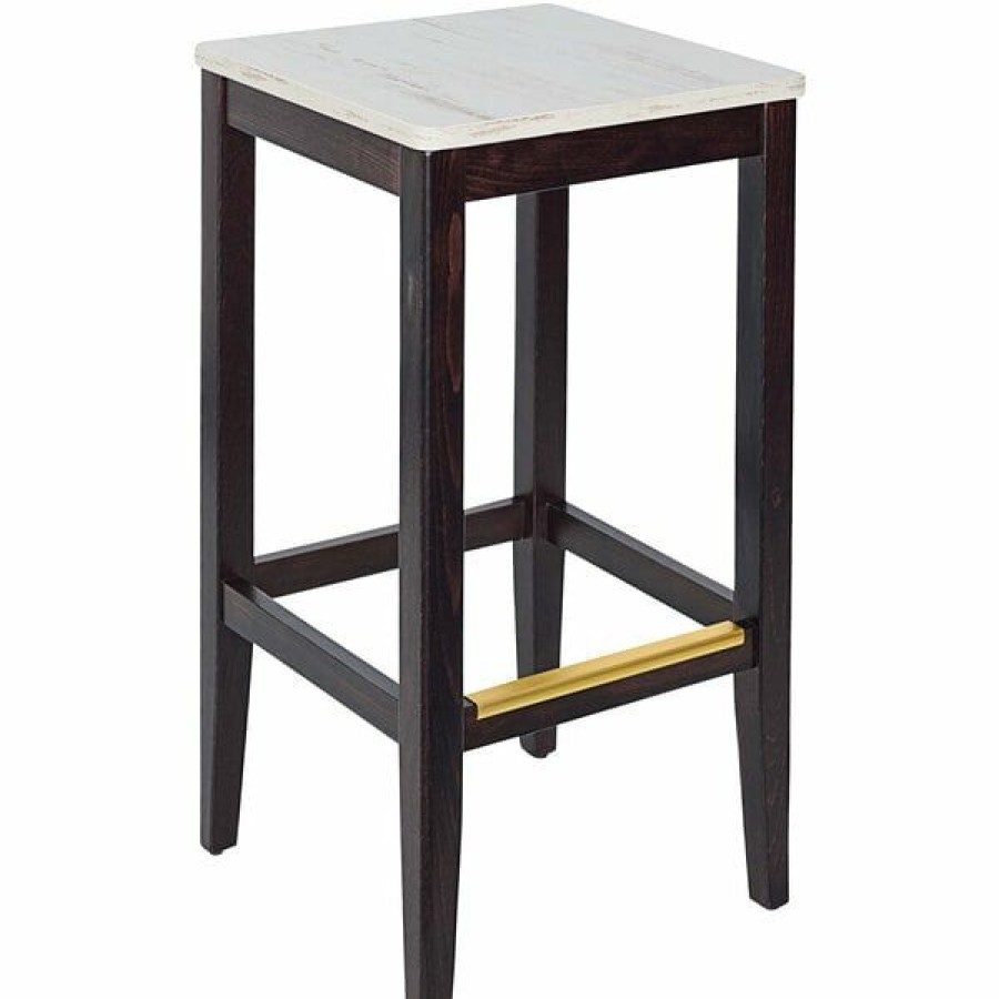 Restaurant Bar Stools * | Best Sale Bfm Seating Stockton Dark Walnut Beechwood Square Backless Barstool With Relic Antique Wash Seat