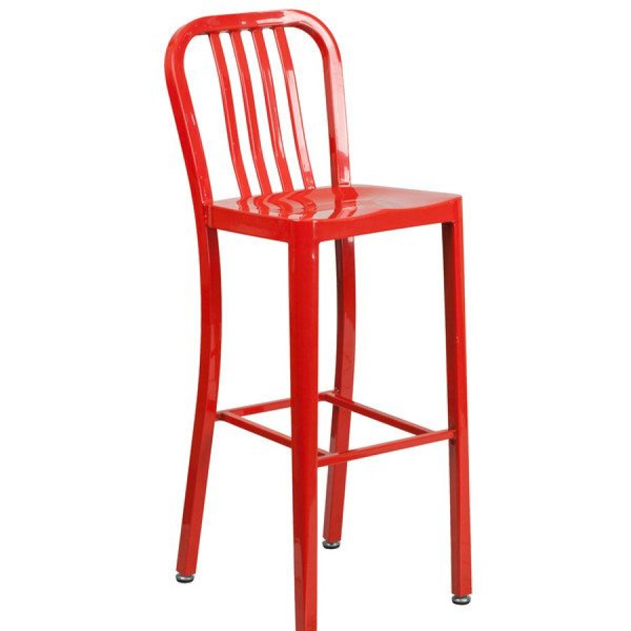 Outdoor Restaurant Bar Stools * | Cheap Flash Furniture Ch-61200-30-Red-Gg 30 Red Metal Indoor / Outdoor Bar Height Stool With Vertical Slat Back